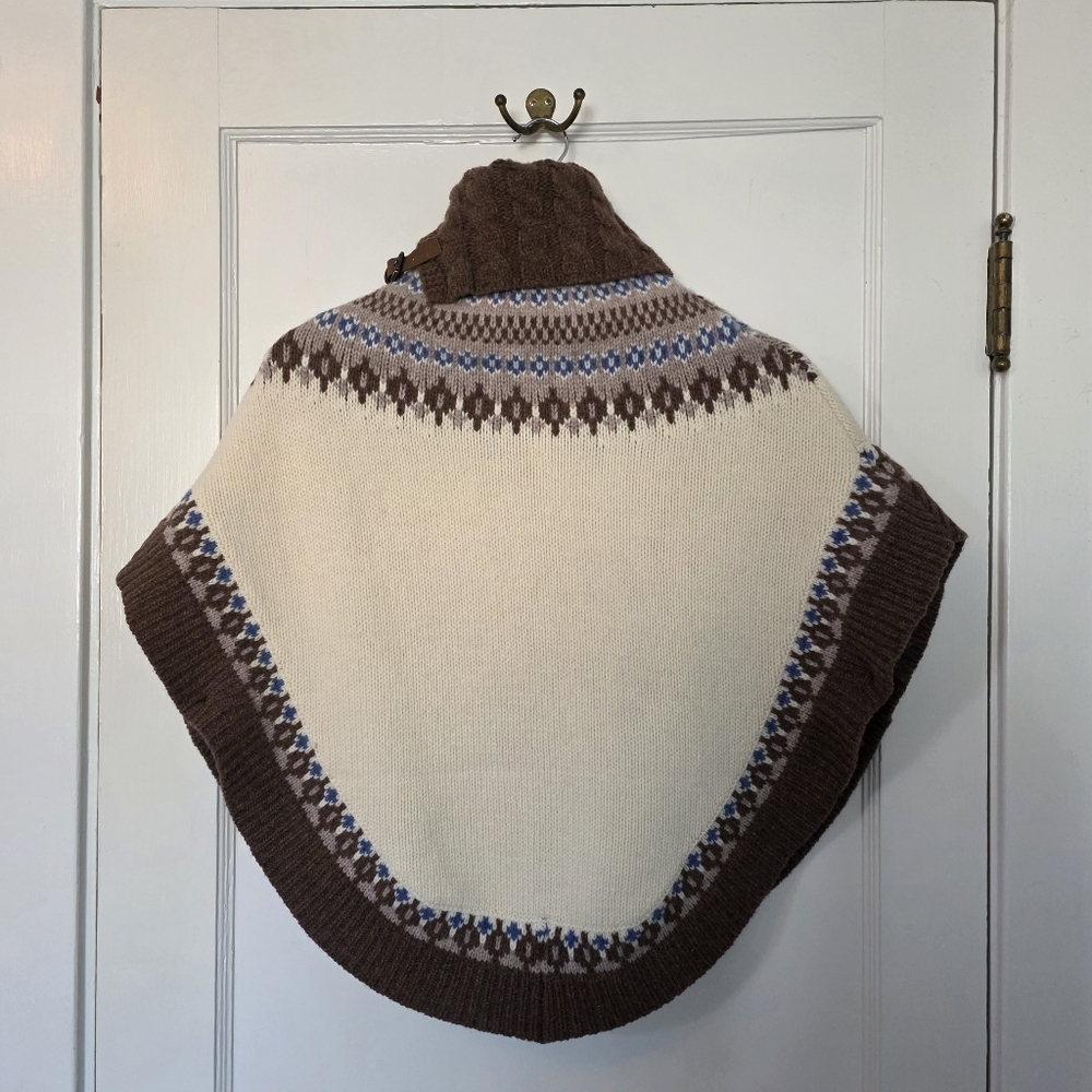 Munrospun Pure Lambswool Poncho – Size S – Cream, Brown, Wedgewood Blue - Picture 8 of 10